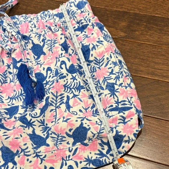 Vineyard Vines Tropical Turtle & Flamingo Print Linen Blend Shorts XS Blue Pink - Picture 11 of 11